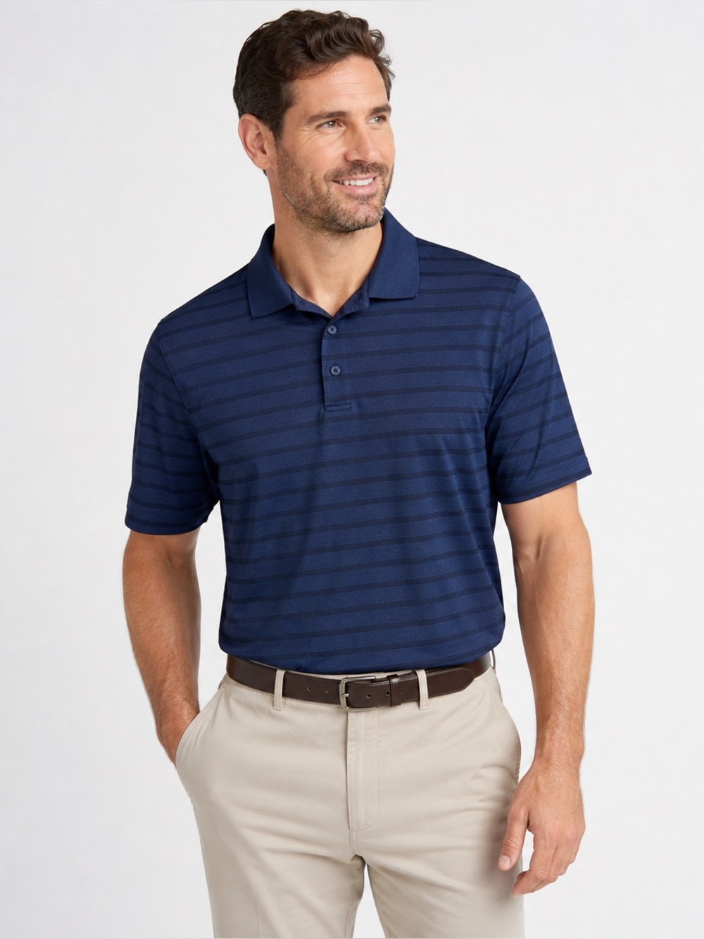 Cutter & Buck Navy and Dark Navy Striped Polo Shirt Sz Large